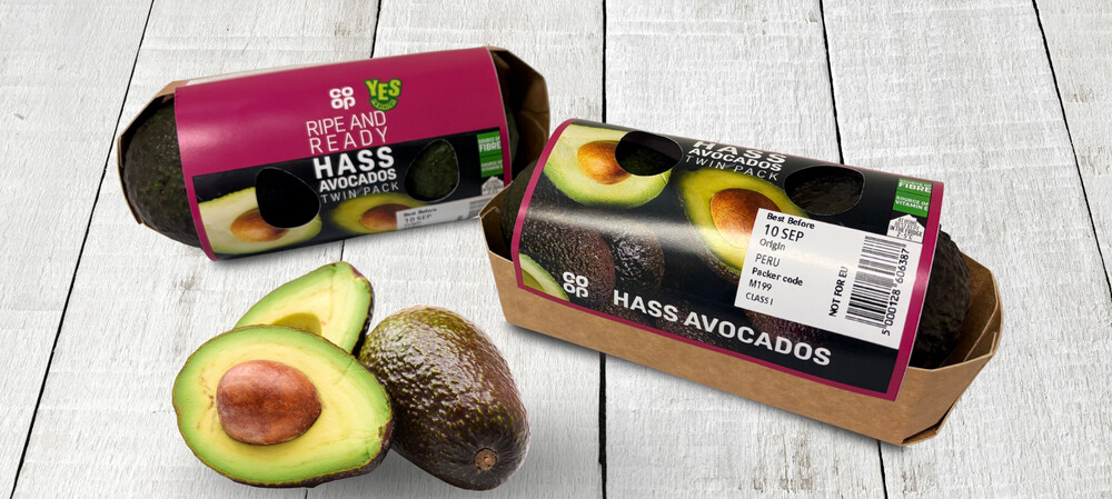 Linerless fruit lid for avocado twin pack
