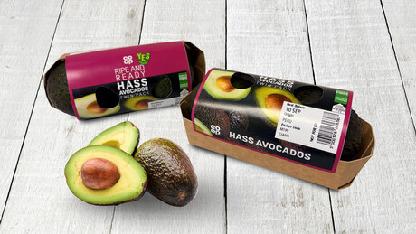 Linerless fruit lid for avocado twin pack